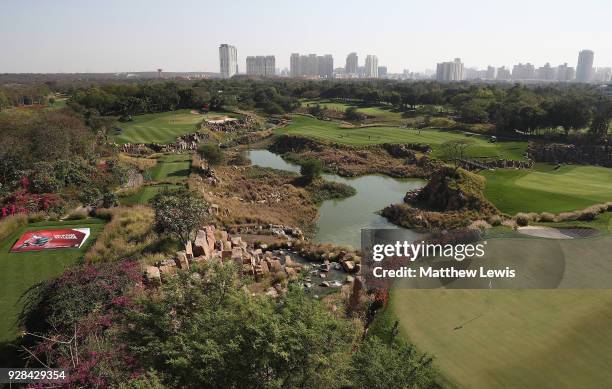 General view of the 16th and 17th hole during a practice round ahead of the Hero Indian Open at Dlf Golf and Country Club on March 7, 2018 in New...