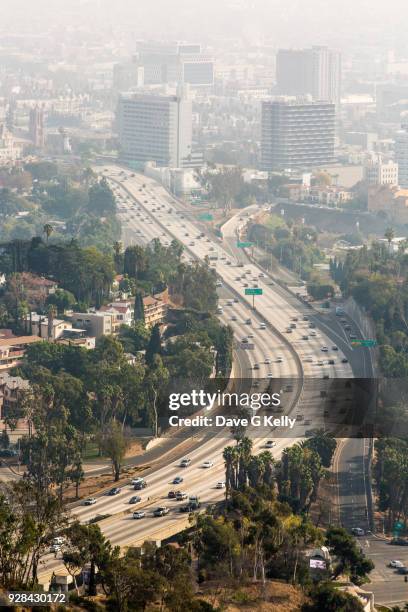 elevated view of hollywood, los angeles - la smog stock pictures, royalty-free photos & images