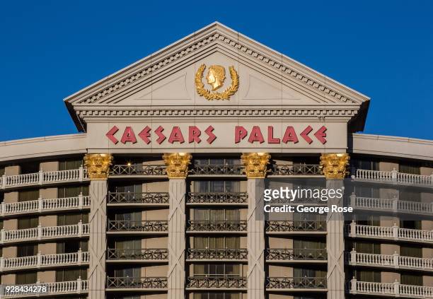 The exterior entrance to Caesars Palace Hotel & Casino is viewed on March 2, 2018 in Las Vegas, Nevada. Millions of visitors from all all over the...