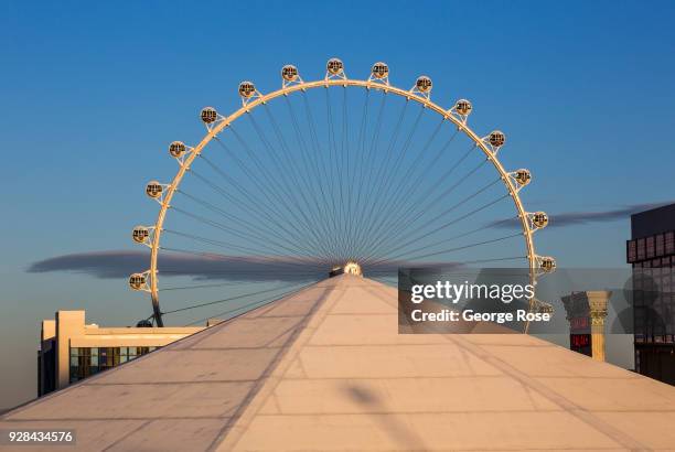 The High Roller Observation Ferris wheel is viewed on March 2, 2018 in Las Vegas, Nevada. Millions of visitors from all all over the world flock to...