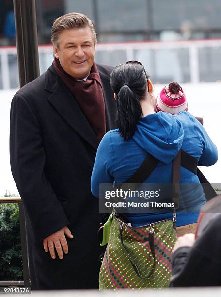 Actor Alec Baldwin works on the set of the television show "30 Rock" on location on the streets of Manhattan on November 5, 2009 in New York City.