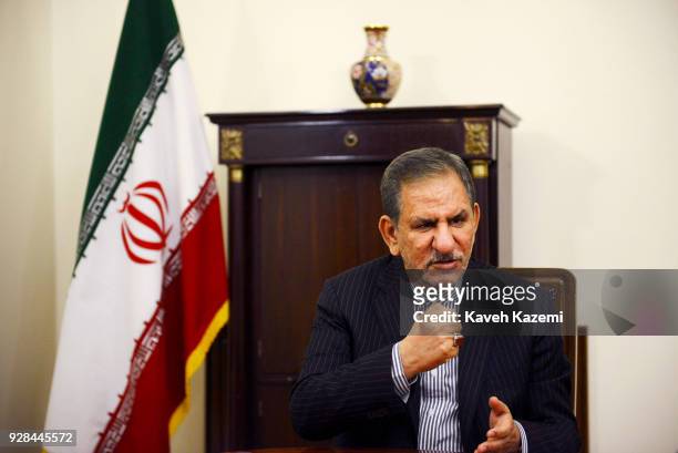 Eshaq Jahangiri the Iranian vice president sits in one of the presidential palaces rooms during an interview on February 7, 2018 in Tehran, Iran.