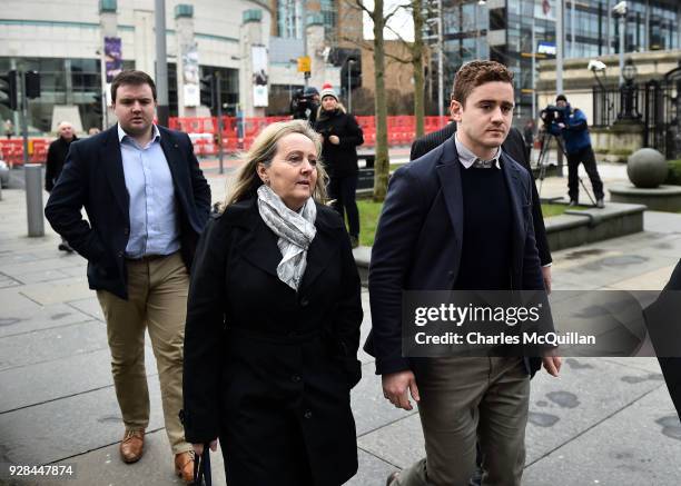 Paddy Jackson arrives with family members at Belfast Laganside courts on March 7, 2018 in Belfast, Northern Ireland. The Ireland and Ulster rugby...