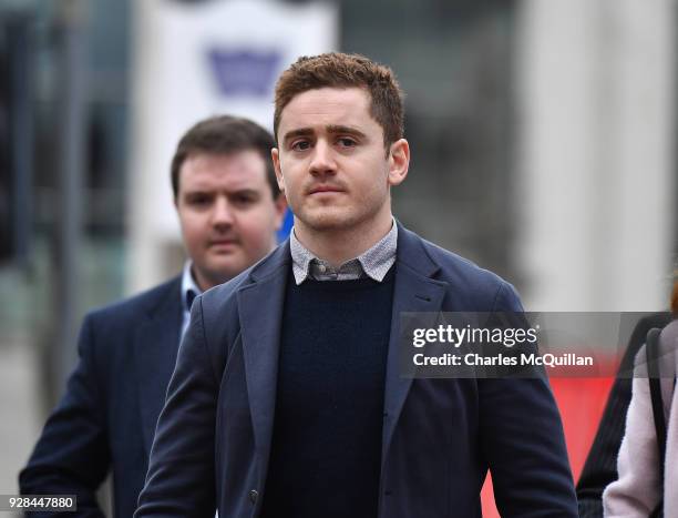 Paddy Jackson arrives at Belfast Laganside courts on March 7, 2018 in Belfast, Northern Ireland. The Ireland and Ulster rugby player is accused of...