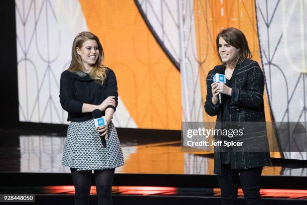 Princess Beatrice and Princess Eugenie attend 'We Day UK' at Wembley Arena on March 7, 2018 in London, England.