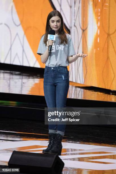 Lily Collins attends 'We Day UK' at Wembley Arena on March 7, 2018 in London, England.
