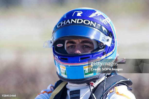 Fernando Alonso of Team McLaren-Honda, McLaren MCL33, seen after his car's motor broke during F1 Winter Test Days.