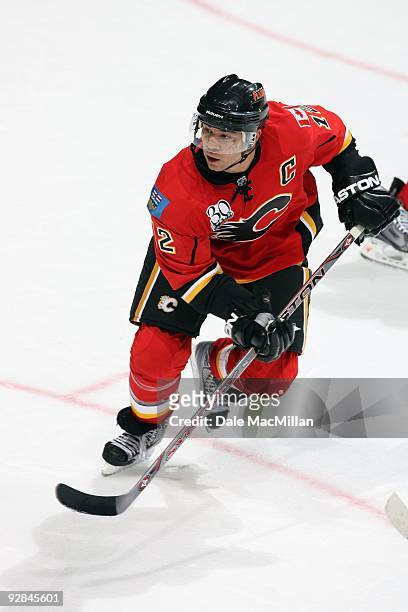 Jarome Iginla of the Calgary Flames skates against the Colorado Avalanche during their game on October 28, 2009 at the Pengrowth Saddledome in...