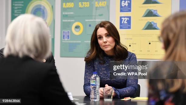 Catherine, Duchess of Cambridge is seen as she officially opens the new headquarters of children's mental health charity Place2Be on March 7, 2018 in...