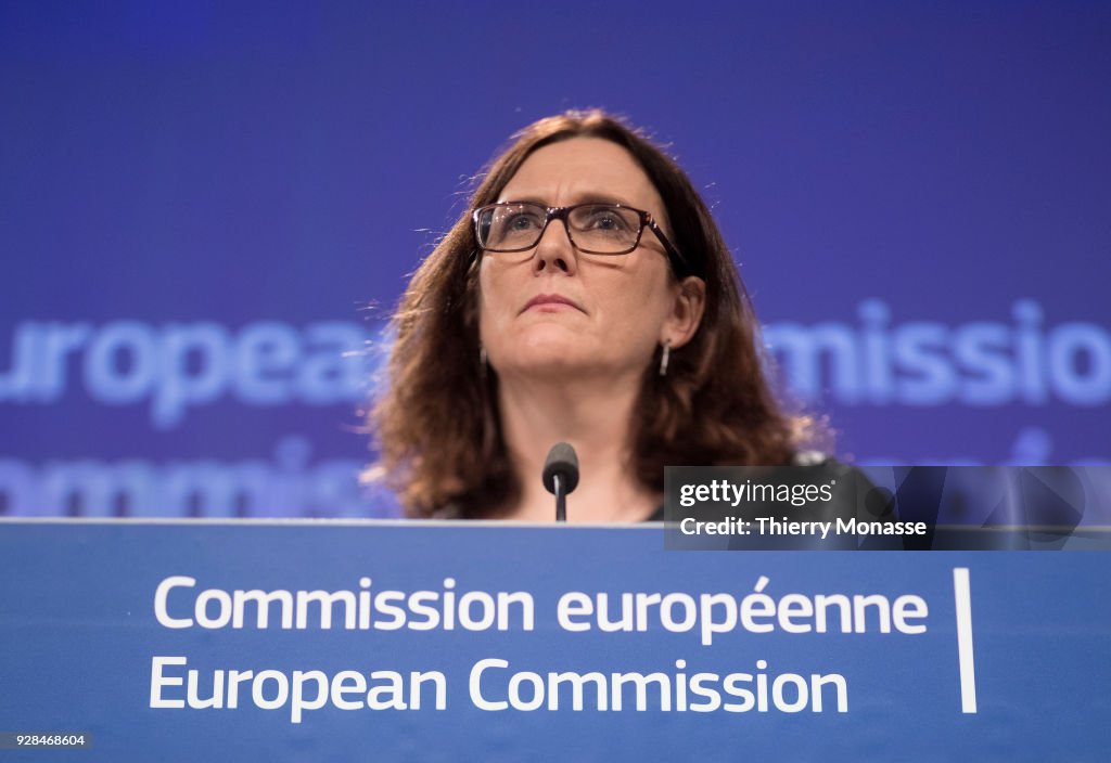 EU Competitions Commissioner Holds Press Conference On Business With USA Companies