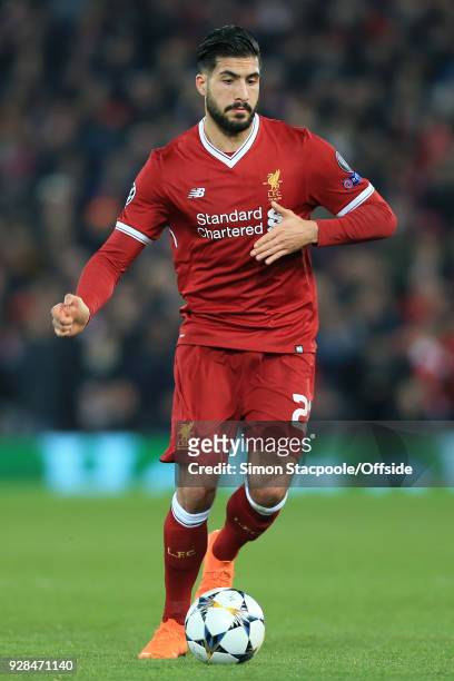Emre Can of Liverpool in action during the UEFA Champions League Round of 16 Second Leg match between Liverpool and FC Porto at Anfield on March 6,...