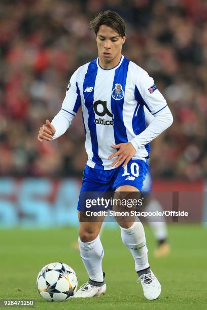 Oliver Torres of Porto in action during the UEFA Champions League Round of 16 Second Leg match between Liverpool and FC Porto at Anfield on March 6,...