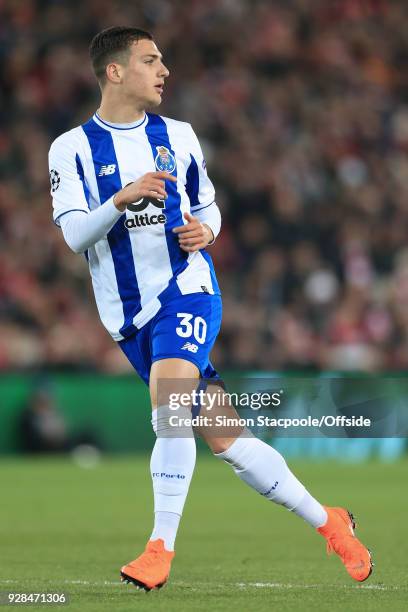 Diogo Dalot of Porto in action during the UEFA Champions League Round of 16 Second Leg match between Liverpool and FC Porto at Anfield on March 6,...