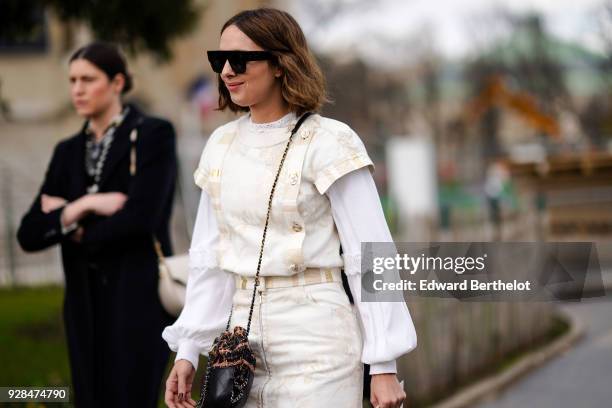 Candela Novembre, outside Chanel, during Paris Fashion Week Womenswear Fall/Winter 2018/2019, on March 6, 2018 in Paris, France.