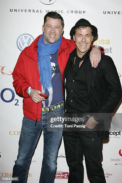 Carsten Thamm and Sven Martinek attend the Universal Party after the MTV Europe Music Awards 2009 at Tempelhof airport on November 5, 2009 in Berlin,...