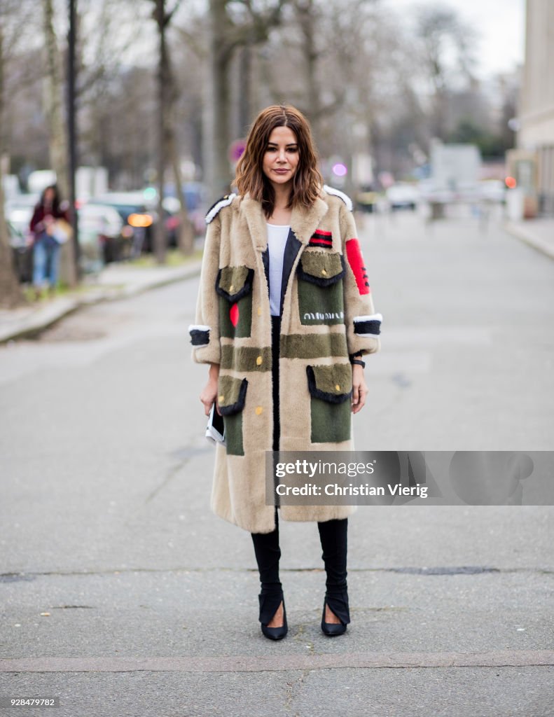Christine Centenera wearing Miu Miu coat seen outside Miu Miu during ...