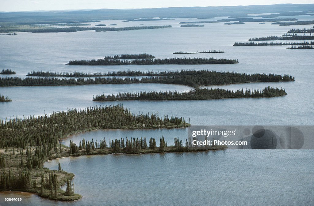 Islands in lake at James Bay, Canada
