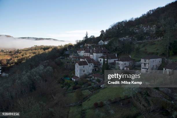 Buildings in St Cirq-Lapopie, France. Saint-Cirq-Lapopie is a commune in the Lot department in south-western France. It is a member of the Les Plus...