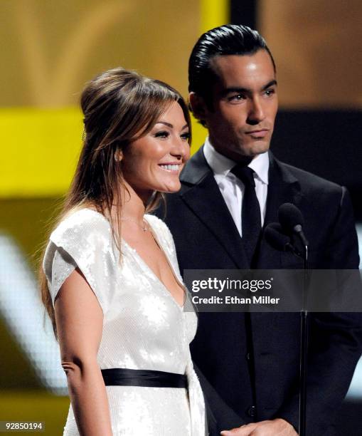 Amaia Montero and actor Aaron Diaz present onstage during the 10th annual Latin GRAMMY Awards held at Mandalay Bay Events Center on November 5, 2009...