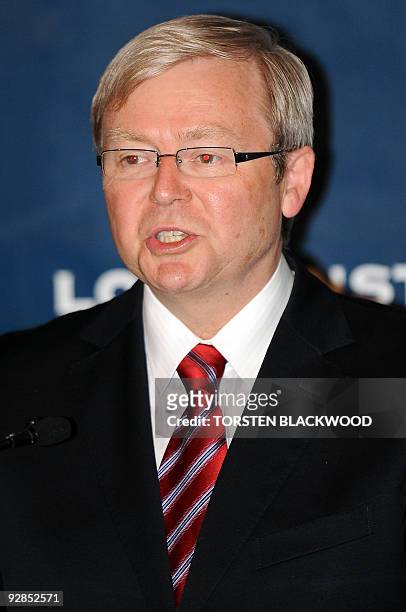 Australian Prime Minister Kevin Rudd addresses the Lowy Institute on 'Australia, the Region and the World: The Challenges Ahead' in Sydney on...