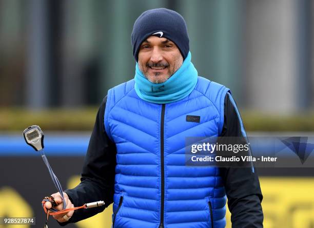 Head coach FC Internazionale Luciano Spalletti looks on during the FC Internazionale training session at the club's training ground Suning Training...