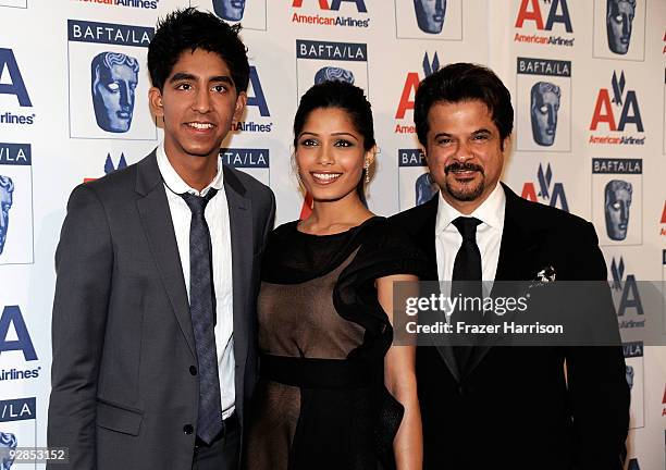 Actors Dev Patel, Freida Pinto and Anil Kapoor arrive at the 8th Annual British Academy Of Film And Television Arts Britannia Awards at the Hyatt...