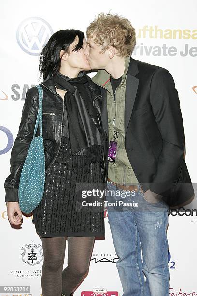 Matthias Schweighoefer and girlfriend Ani Schromm attend the Universal Party after the MTV Europe Music Awards 2009 at Tempelhof airport on November...