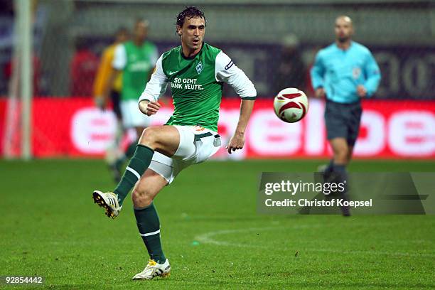 Hugo Almeida of Bremen runs with the ball during the UEFA Europa League Group L match between Werder Bremen and Austria Wien at the Weser stadium on...