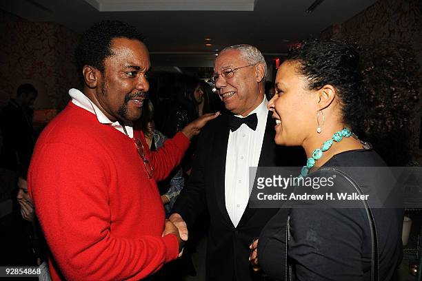 Director Lee Daniels, General Colin Powell and Linda Powell attend The Cinema Society & Tommy Hilfiger screening of "Precious" after party at the...