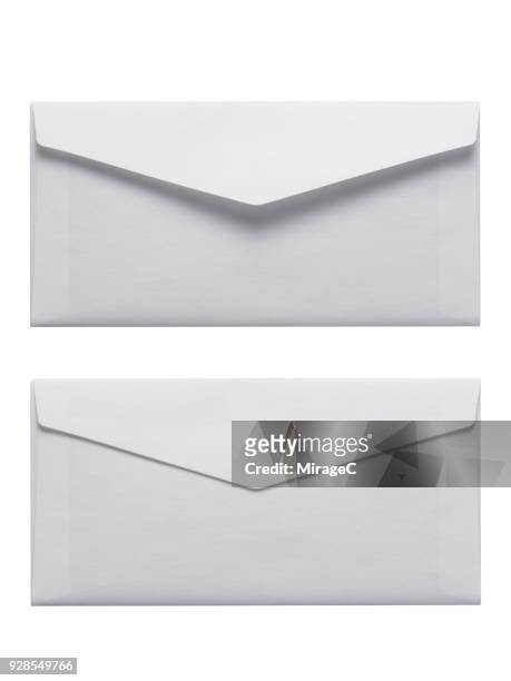 white envelope on white background - correspondence imagens e fotografias de stock