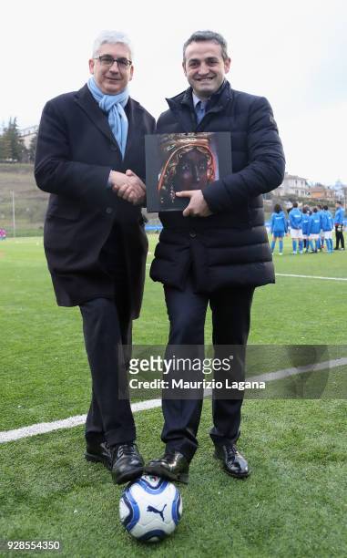 President of FIGC-SGS Vito Tisci with major of Viggiano Amedeo Cicala during the unveiling of the New FIGC Federal Training Center on March 7, 2018...