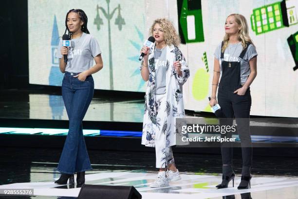 Yasmin Evans, Becca Dudley and Laura Whitmore attend 'We Day UK' at Wembley Arena on March 7, 2018 in London, England.
