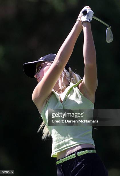 Carlie Butler from Australia, drives from the 5th. Fairway , during the final round of the 2001AAMI Womens Australian Open, which is being played at...