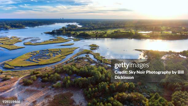 high above lynnhaven inlet - virginia beach, virginia - estuary stock pictures, royalty-free photos & images