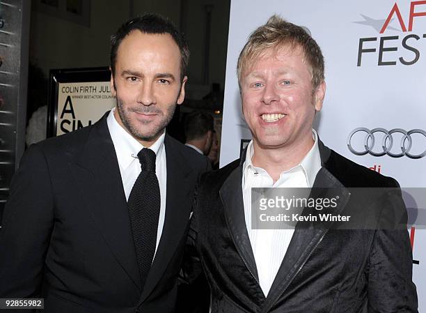 Director Tom Ford and composer Abel Korzeniowski pose at the AFI FEST 2009 screening of the Weinstein Company's "A Single Man" at the Chinese Theater...