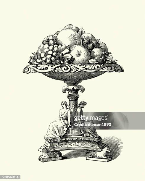 victorian fruit bowl, imperial dessert service, 19th century porcelain - fruit bowl stock illustrations