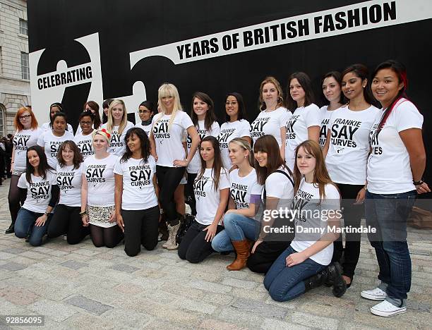 Sophie Reade attends a photocall to protest against size discrimination in the modelling industry during London Fashion Week, at Somerset House on...