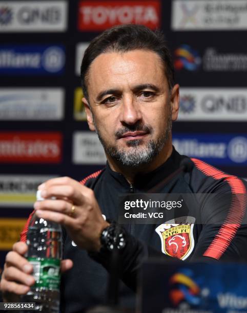 Head coach V¨ªtor Pereira of Shanghai SIPG attends a press conference after the AFC Champions League Group F match between Shanghai Shenhua and Ulsan...