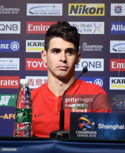 Oscar of Shanghai SIPG attends a press conference after the AFC Champions League Group F match between Shanghai Shenhua and Ulsan Hyundai at Shanghai...