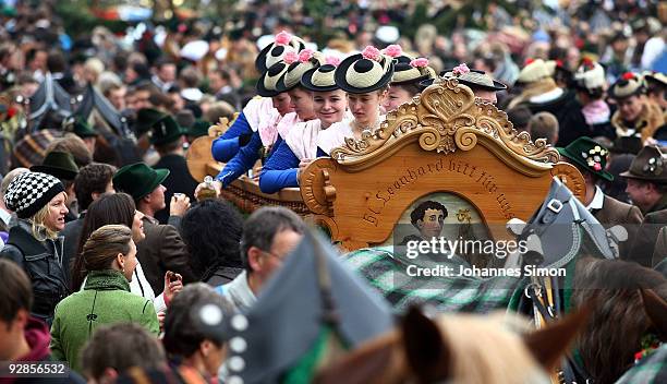 People in traditional Bavarian dress take part in the so called Leonhardi Ride, a horse pilgrimage in honor of Saint Leonard de Noblac, on November...