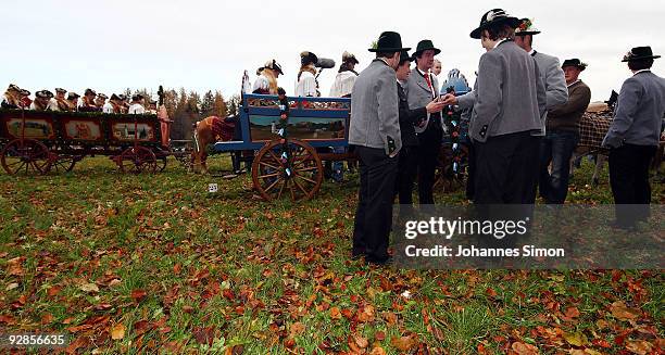 People in traditional Bavarian dress take part in the so called Leonhardi Ride, a horse pilgrimage in honor of Saint Leonard de Noblac, on November...