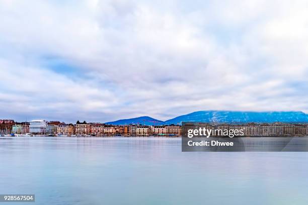 geneva city by the lake in a cloudy day - geneva winter stock pictures, royalty-free photos & images