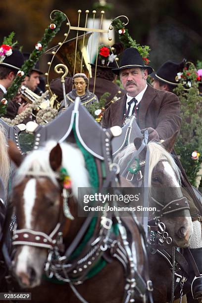 People in traditional Bavarian dress take part in the so called Leonhardi Ride, a horse pilgrimage in honor of Saint Leonard de Noblac, on November...