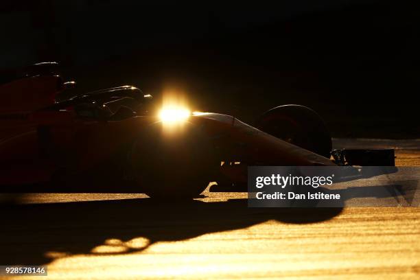 Fernando Alonso of Spain driving the McLaren F1 Team MCL33 Renault on track during day two of F1 Winter Testing at Circuit de Catalunya on March 7,...