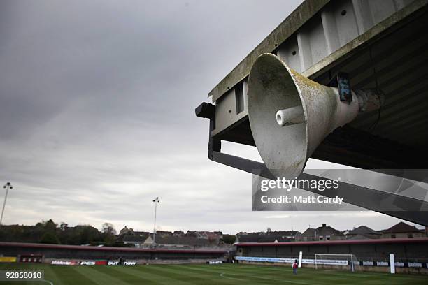 General view of the pitch as groundsmen complete final preperations at Paulton Rovers Football Club on November 6, 2009 in Paulton, England....