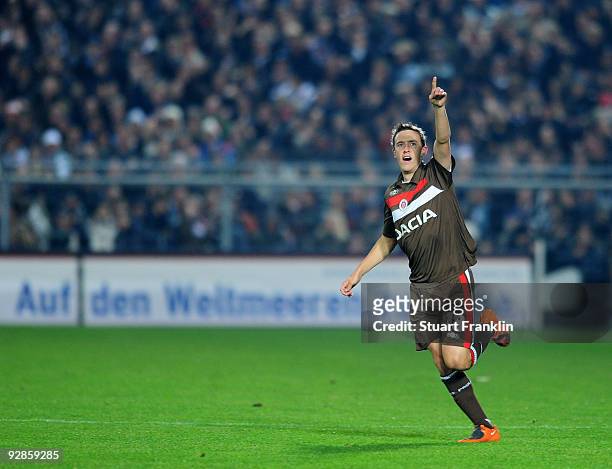 Max Kruse of St.Pauli celebrates after scoring his team' s first goal during the Second Bundesliga match between FC St. Pauli and Fortuna Duesseldorf...