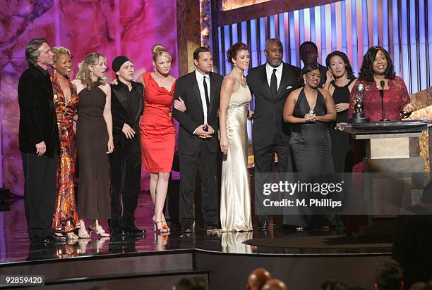 Shonda Rhimes and the cast and crew of "Grey's Anatomy" accept the award for Outstanding Drama Series