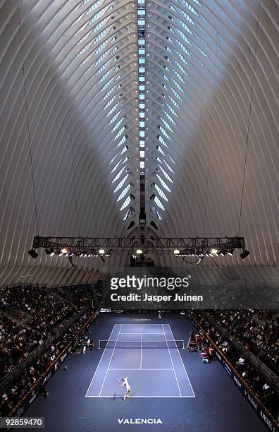 Guillermo Garcia-Lopez of Spain serves the ball in his quarter final match against Nikolay Davydenko of Russia during the ATP 500 World Tour Valencia...