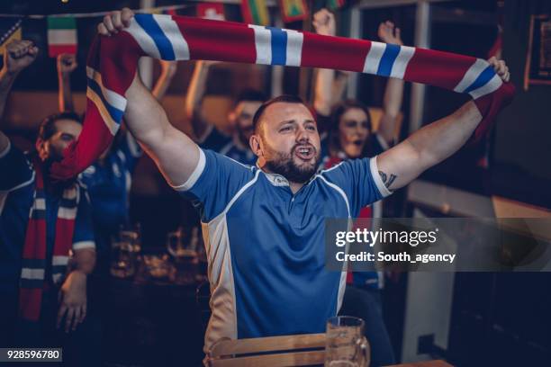 fira vårt teams wins i pub - fan scarf bildbanksfoton och bilder