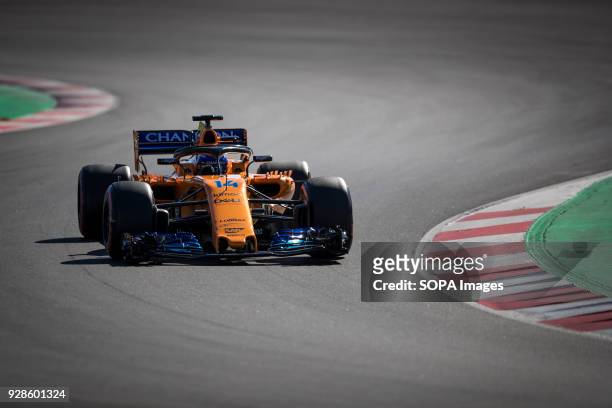Fernando Alonso of Team McLaren-Honda with McLaren MCL33 car seen during F1 Test Days in Montmelo circuit.